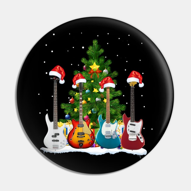 Santa Hat Electric Guitar Classical Guitar Christmas Pin by TeeSky