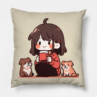 Kawaii dog mom with dogs Pillow