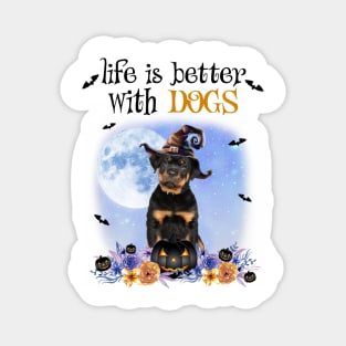 Rottweiler Witch Hat Life Is Better With Dogs Halloween Magnet