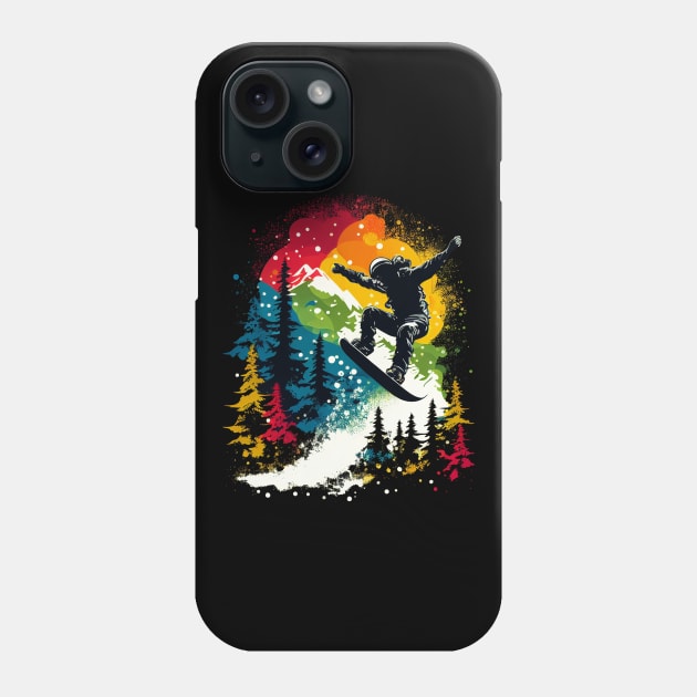 Snowboarding Snowboarder with Mountains Trees Phone Case by Pine Hill Goods