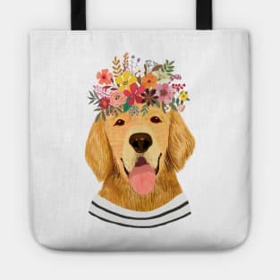 Golden Retriever Dog With Flower Crown Tote