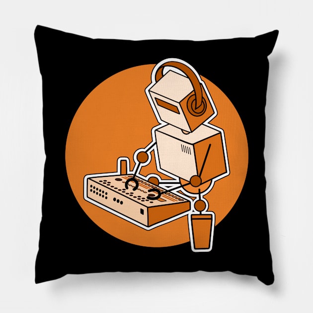 Robot Playing Drum Machine (pocket size print) Pillow by Atomic Malibu