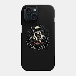 Vintage Cosmic Astronaut Sitting on Record Vinyl Disc Phone Case