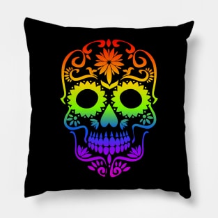 Rainbow Sugar Skull Halloween Day of The Dead Dia de Muertos Pillow