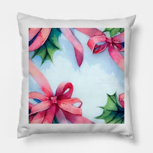 Watercolor red bow red ribbon Pillow