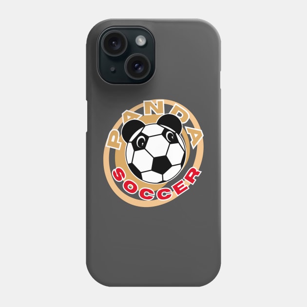 Panda soccer head of a cute panda in the shape of a soccer ball on the background of an orange circle for sports lovers orange and red letters with white borders Phone Case by PopArtyParty