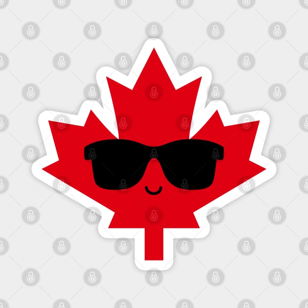 Cool Canada Day Maple Leaf with Sunglasses (Red) Magnet by designminds1