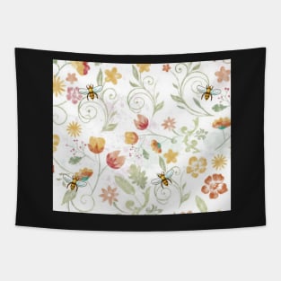 Spring Floral Pattern with Honey Bees Tapestry