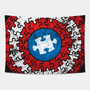 Autistic Superhero Shield Autism Awareness Puzzle Pieces Tapestry