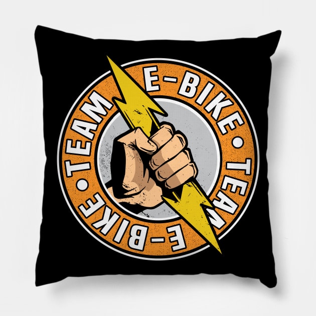 Team E-Bike Ebike Electric Bicycle Retro Logo Gift Pillow by Kuehni