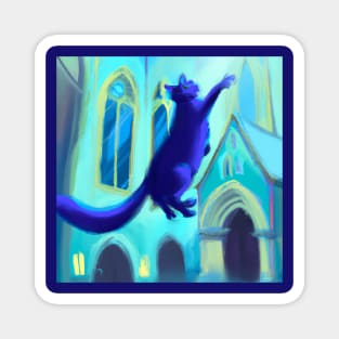 Blue Cat Jumps For Joy in Church Magnet