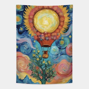 Starry Sunflower Soar: Van Gogh Inspired Balloon Adventure Tapestry