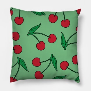 Cherries pattern in green Pillow