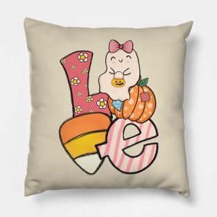 Love Cute Pink Halloween Vibes Candy Corn Pumpkin Pillow