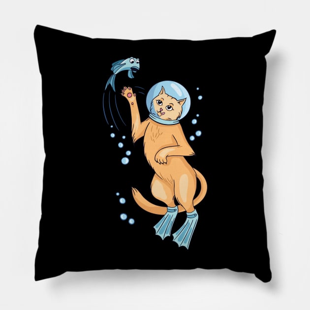 Diving Cat with Fish I Deep Diving I Heliox Scuba Diving Pillow by schmomsen