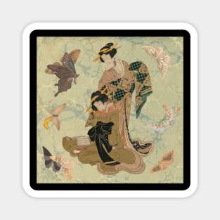 Vintage Geishas and Butterflies Magnet