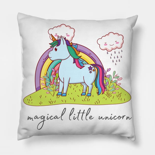 Magical Little Unicorn With Rainbow Pillow by Vegan Squad