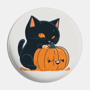 Halloween cute black cat and orange pumpkin Pin