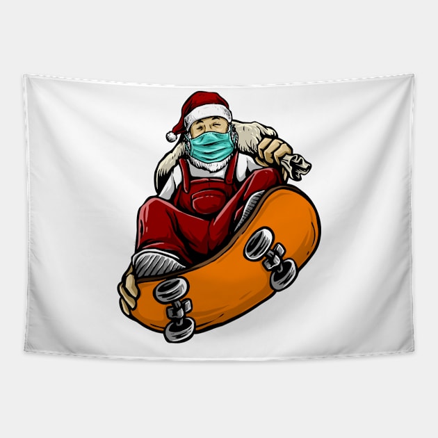 christmas skateboarding santa Tapestry by DragonTees