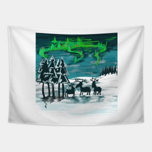 Northern lights reindeer Tapestry