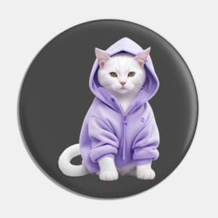 British shorthair cat wearing purple hoodie Pin
