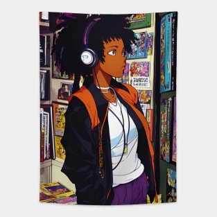 Lost in Lofi hip hop Music anime black girl aesthetic Tapestry