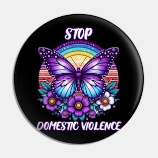 Stop Domestic Violence Purple Retro Rainbow Flowers Pin