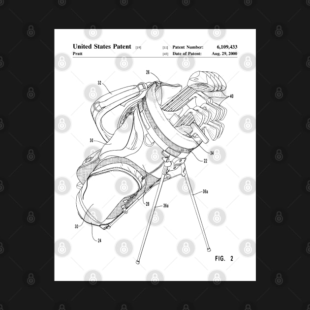 Golf Bag Patent - Golfer Golfing Caddy Art - White by patentpress