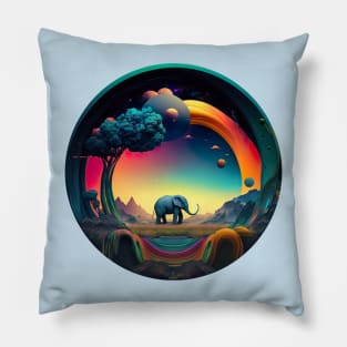 Surrealist Psychedelic Elephant Journey Pillow