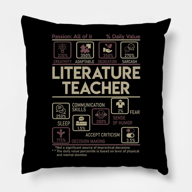 Literature Teacher T Shirt - Multitasking Daily Value Gift Item Tee Pillow by candicekeely6155