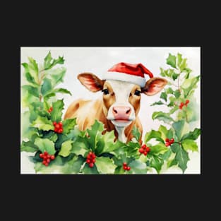 Christmas Cow Watercolour T-Shirt