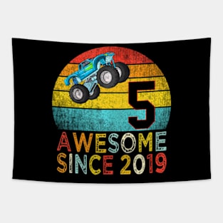 Kids 5Th Birthday Monster Truck Lover 5 Years Old Tapestry