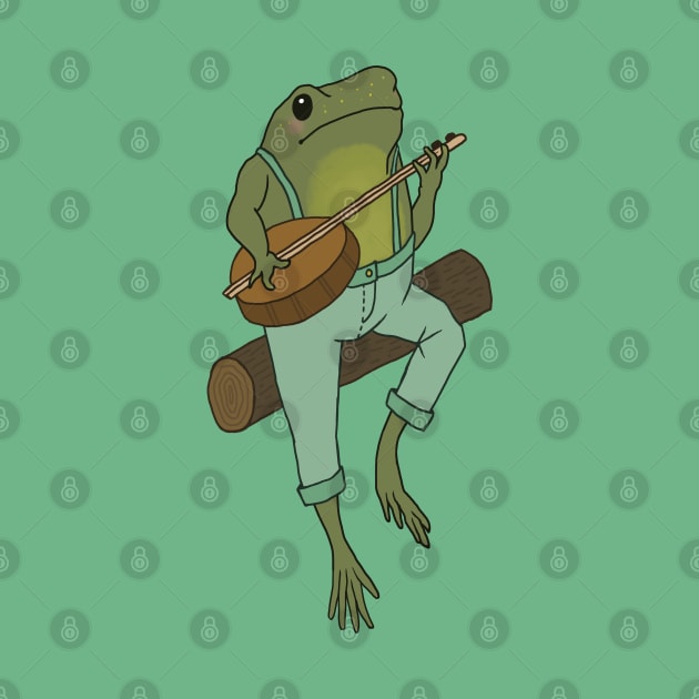 Froggy Serenade: Cute Frog Playing Banjo Guitar and Sitting on a Log by Ministry Of Frogs