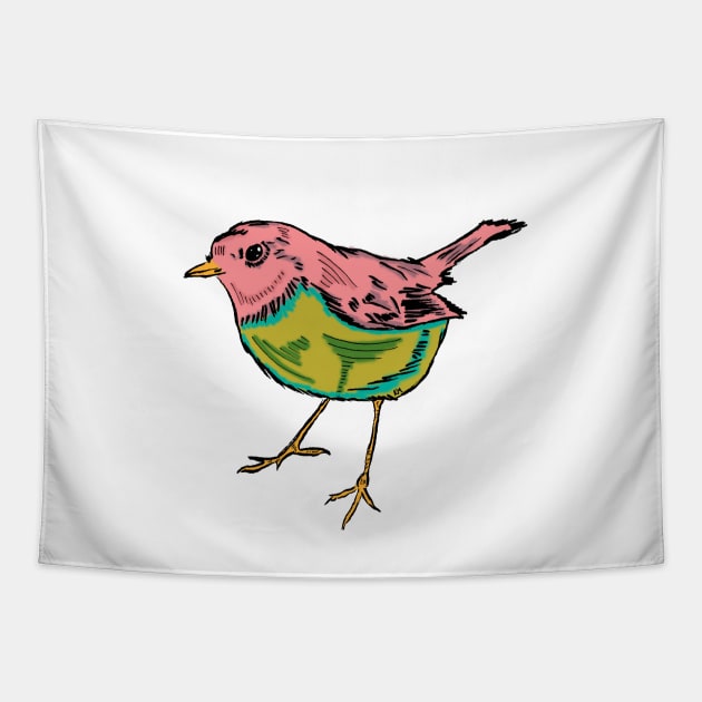 Pink and Green Bird Tapestry by Katherine Montalto