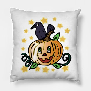 Halloween Pumpkin Patch Crow Pillow