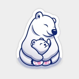 Cute Polar Bear Mom Hugging Baby Polar Magnet