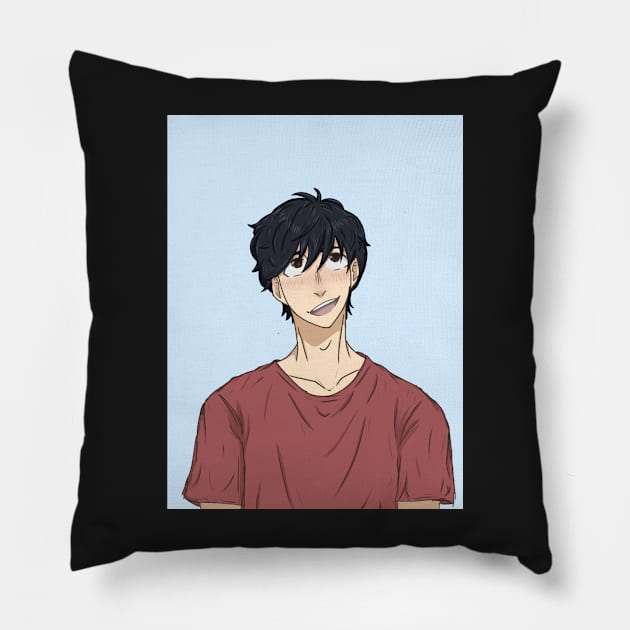 Eiji Okumura smiling Pillow by Sophprano