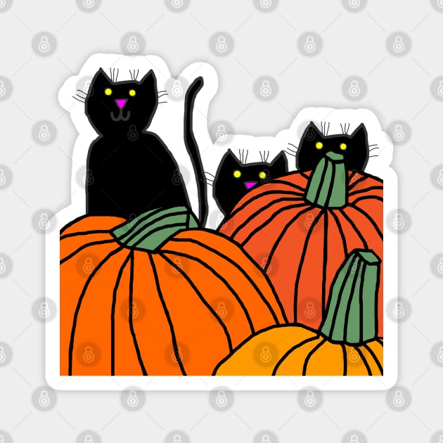 Three Black Cats in the Halloween Pumpkin Patch Magnet by ellenhenryart