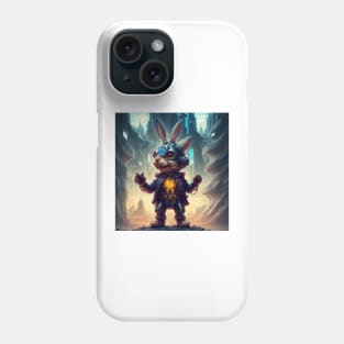 Alien cyborg bunny in sci-fi city landscape Phone Case