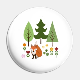 Scandinavian Style Fox Flowers Trees Illustration Pin