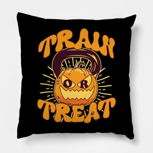 Train or Treat Pumpkin Kettlebell Gym Workout Halloween Pillow