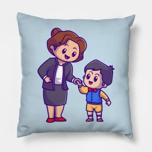 Cute Mother With Son Cartoon Pillow