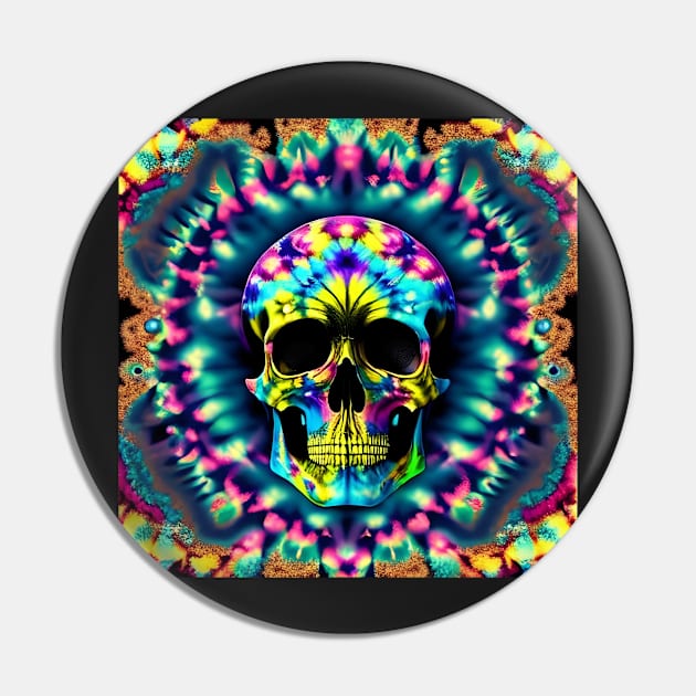 Skull Tie Dye Psychedelic Trippy Blue Festival Hippie Neon Pin by Anticulture