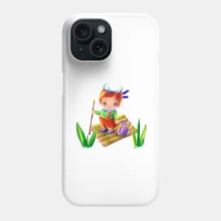 little cartoon boy sailor on a raft Phone Case