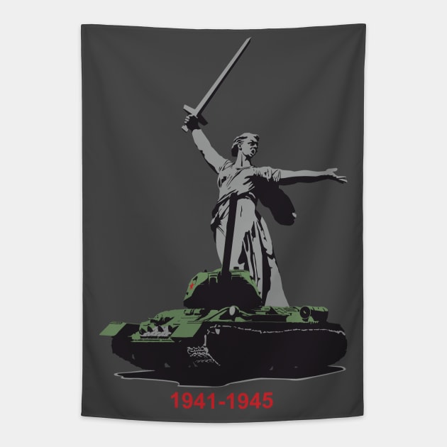 Tank T-34-85 and the monument "Motherland" Tapestry by FAawRay