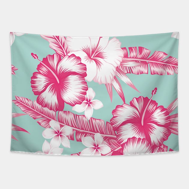 Tropical Pink Hawaiian Flowers Pattern Tapestry by NewburyBoutique