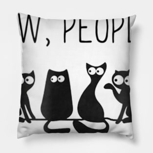 Black Cat Ew People Meow Pillow