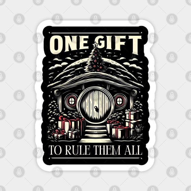 One Gift to Rule Them All - Black - Funny Christmas Fantasy Magnet by Fenay-Designs