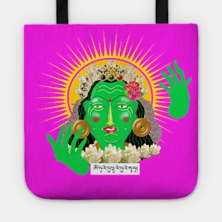 Green Tara with Sun and Mantra Tote