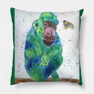 Bumble bee talking to a Green Ape Pillow